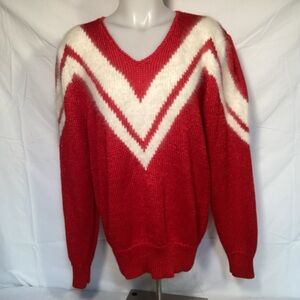 Angenie Vintage Red V-Neck Knit Angora Blend Sweater Women’s Size Large